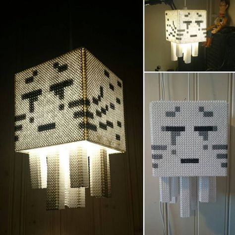 I really kinda want this Ghast lamp! What a great Minecraft DIY project using beads! Minecraft Room Decor, Minecraft Bedroom Decor, Boys Room Diy, Boys Bedroom Ideas, Bedroom Ideas For Small Rooms Diy, Bedroom Ideas For Small Rooms, Design On A Budget, Diy Minecraft, Minecraft Bedroom