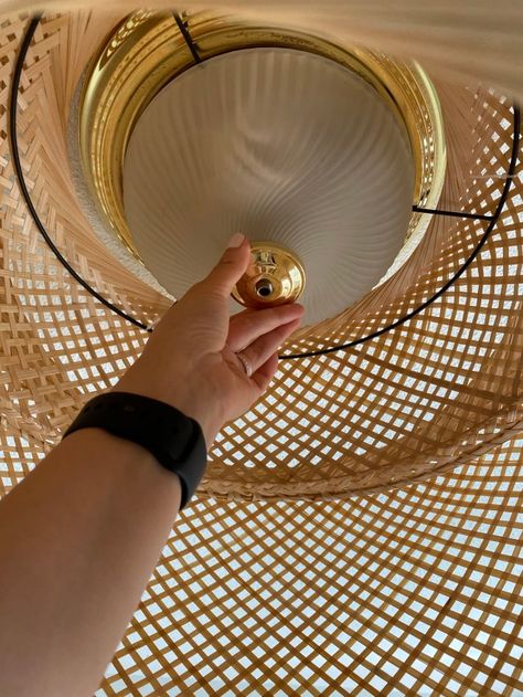 Lamp Shade Over Ceiling Light, Cover Ceiling Light Fixture, Flush Mount Basket Light, Ikea Pendant Hack, Diy Flush Mount Ceiling Light Cover, Flush Mount Ceiling Lights Diy, Dome Flush Mount Light, Ikea Sinnerlig Pendant Hack, Boho Light Fixture Bathroom