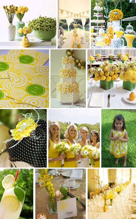 Lime Green And Yellow Party Decorations, Green And Yellow Party, Lime Green Wedding Theme, Lime Centerpiece, Floral Color Schemes, Yellow Party Decorations, Lime Wedding, Lime Green Weddings, Cookie Wedding