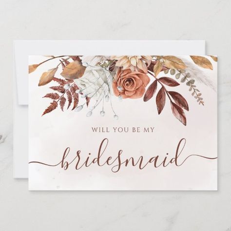 Terracotta Fall Foliage Flower Bridesmaid Proposal Invitation Flower Advertisement, Invitation Flower, Flower Bridesmaid, Flower Girl Card, Grass Wedding, Bridesmaid Card, Wedding Ideas Dresses, Be My Bridesmaid Cards, Dream Wedding Ideas Dresses