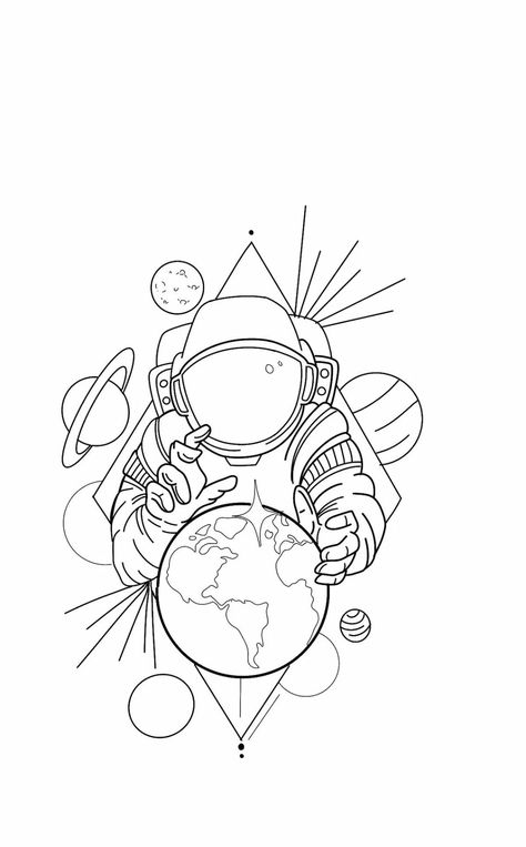 New School Tattoo Stencils, Baseball Drawings, Astronaut Drawing, Earth Tattoo, Astronaut Tattoo, Card Tattoo Designs, Tattoo Outline Drawing, Hand Doodles, Galaxy Tattoo