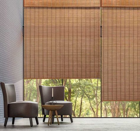 Wooden Slat Blinds, Bamboo Roller Blinds, Wooden Workshops, Types Of Blinds, Bamboo House Design, Blackout Roller Blinds, Bamboo House, Bamboo Blinds, Bamboo Shades