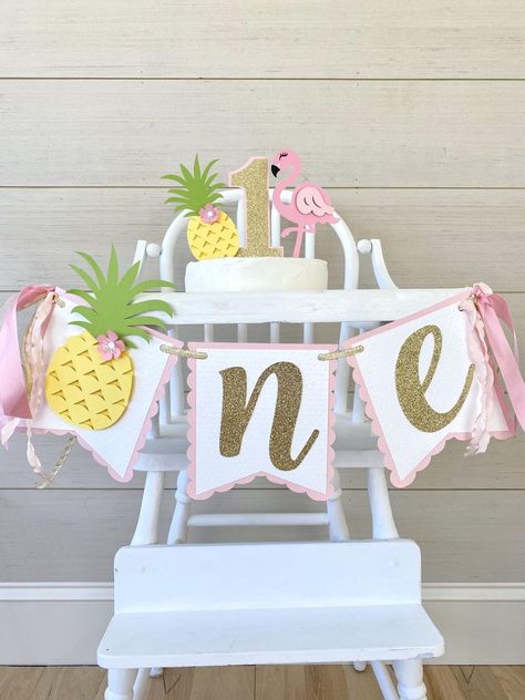 Tropical 1st Birthday, Pink Farm Party, Tropical Cake Topper, Aloha Birthday, Pineapple Birthday Party, Pineapple Theme, Pineapple Birthday, Girls Party Decorations, Fiesta Tropical