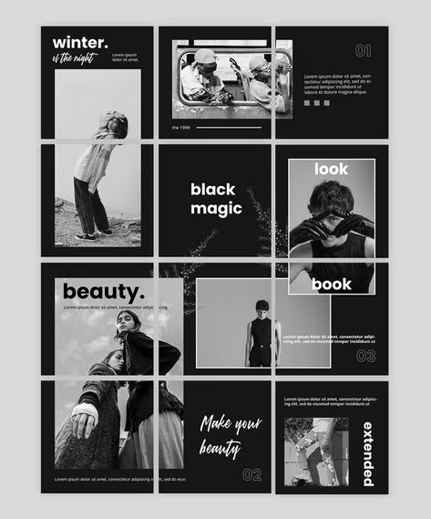 Fashion B&W Instagram Puzzle Template PSD Instagram Profile Template, Instagram Grid Layout, Comunity Manager, Instagram Grid Design, Instagram Puzzle Template, Instagram Design Layout, Logo Fleur, Instagram Feed Planner, Black And White Instagram