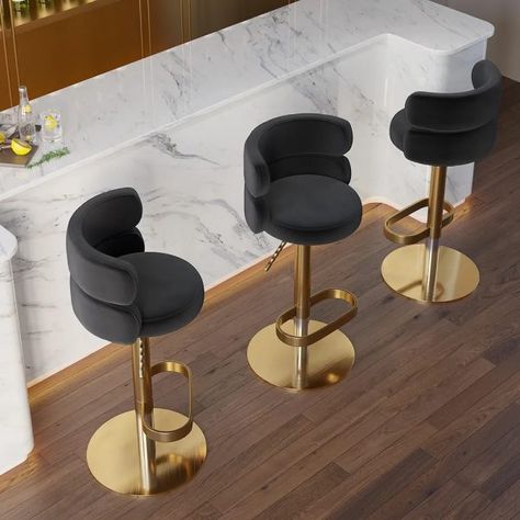 Kitchen Stools Modern, Black And Gold Bar Stools, Counter Height Bar Stools With Back, Black Bar Stools Kitchen, Bar Stools Black, Gold Bar Stools, Luxury Bar Stools, Bar Stools Kitchen Island, Kursi Bar