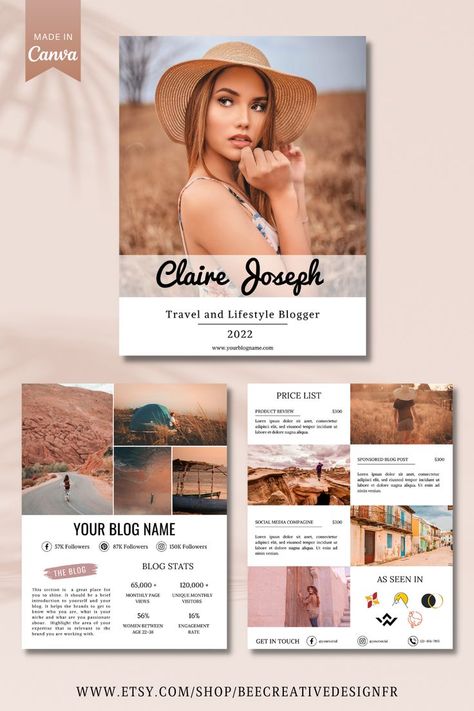 Blog Media Kit, Blogger Media Kit, Influencer Media Kit, Travel Influencer, Media Kit Template, Online Presentation, Blog Names, Digital Templates, Graphic Designer Portfolio