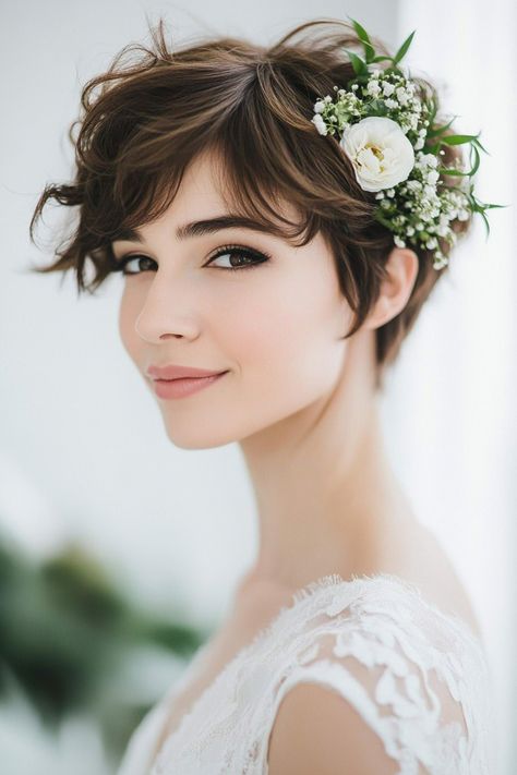 These 98 perfect wedding hairstyles with flower accents are a must-see for any bride. From subtle floral touches to bold blooms, these styles are designed to complement your wedding look. Discover your favorite now! #FlowerAccents #PerfectBride #WeddingInspiration Flower Comb Wedding Hair, Wedding Hairstyles With Flowers, Relaxed Updo, Hairstyles With Flowers, Hair Accessories For Brides, Short Hair Bride, Boho Bridal Hair, Chic Short Hair, Wedding Hair Wreath