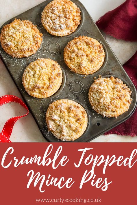 Crumble Topped Mince Pies are a new twist on an essential Christmas bake! These mince pies are my favourite and even easier than traditional recipes. Once you've made them, you'll make them year after year. Mince Pie Cookies, Christmas Mince Pie Recipe, Pie Crumble Topping, Mince Pies Recipe, Christmas Mince Pies, Christmas Fare, Fruit Breads, Fruit Mince Pies, Vegetarian Freezer Meals