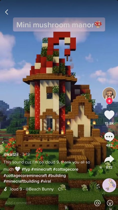 Minecraft Mushroom Island Build, Minecraft Mushroom Tower, Mushroom Village Minecraft, Minecraft Mushroom Village, Minecraft Mushroom Builds, Minecraft Mushroom House, Minecraft Mushroom, Aesthetic Minecraft Builds, Mc Builds