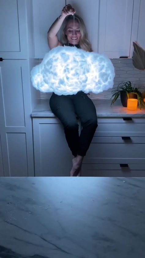 How To Make Storm Clouds, Clouds With Fairy Lights, Diy Light Up Cloud Ceiling, Dreamy Decor Party, Diy Light Decor, Diy Hanging Clouds, Cloud Diy, Cloud Lamp Diy, Diy Cloud Light