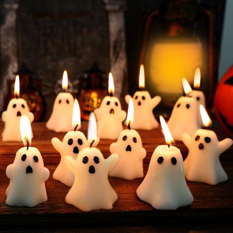 PRICES MAY VARY. Tea Lights Candles Set: You will receive 21 pieces of small ghost candles in total, they are designed in 3 different styles. Sufficient quantity and diverse styles can meet your daily needs. Suitable Size: There are 3 styles ghost birthday candles.The ghost candles with long wings is approx 1.8x2.6in/4.6x6.6cm, the short wings ghost candle is approx 1.4x2.4in/3.6x6.1cm, and the wingless ghost candle is approx 1.8x2.6in/4.6x6.6cm. A small size will not occupy too much space. You Floating Candles Halloween, Candles For Halloween, White Floating Candles, Party Ideas Halloween, Candles Halloween, Candles White, Ghost Candles, Halloween Party Ideas, Burning Candles