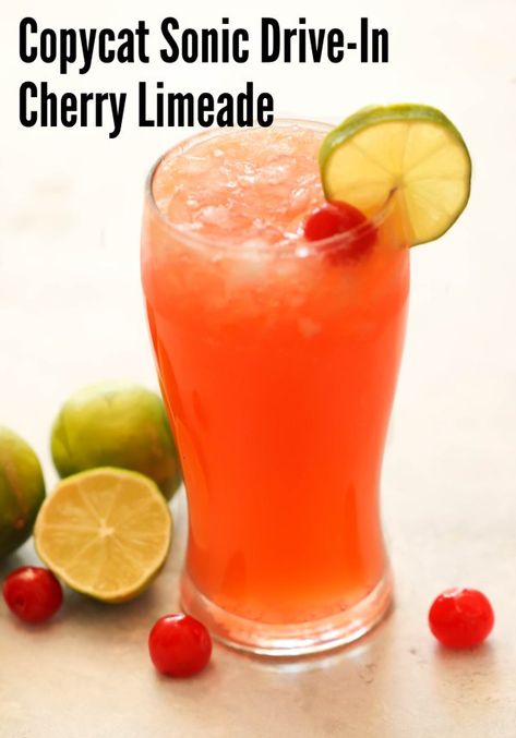 Copycat Sonic Drive-In Cherry Limeade | Six Sisters' Stuff There is nothing better than a Cherry Limeade on a hot summer day. We love being able to make our own instead of hitting the Sonic Drive-In every time we are craving this refreshing drink. #copycat #summerdrink Cherry Limeade Recipe, Sonic Cherry Limeade, Nonalcoholic Drinks, Recipes Copycat, Limeade Recipe, Frozen Limeade, Virgin Drinks, Cherry Lemonade, Sonic Drive In