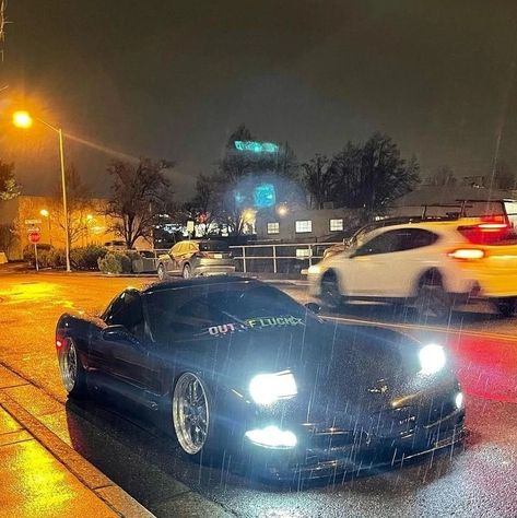 Static Cars, Drift Paradise, Rain Night, Black Corvette, C5 Corvette, Slammed Cars, Corvette C5, Night Rain, Best Jdm Cars