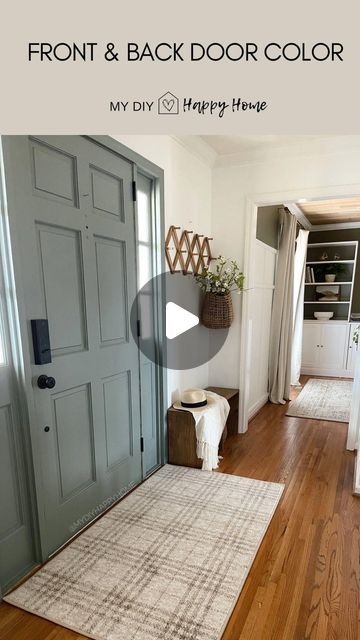 Tiffany Castleberry on Instagram: "My DOOR COLOR…. One of my most asked questions.  The interior and exterior of my front and back doors is @ppgpaints Gray Heron. It’s a gray-green color that takes on different tones depending on lighting and surrounding furnishings. I had it mixed in @benjaminmoore Advance paint in a satin finish.  I love my classic white and wood tones and then adding a pop of color like on a door adds some color & interest.   #doorpaint #painteddoor #entryway #entrywaydecor #entrywaydesign #entrywaybench #doorpaint #grayheron  #benjaminmoore #painting #home #neutralhome" Paint Inside Front Door Entryway, Inside Front Door Ideas, Inside Front Door, Painted Exterior Doors, Gray Heron, Front Door Inspiration, Green Front Doors, Front Door Entryway, Inside Doors