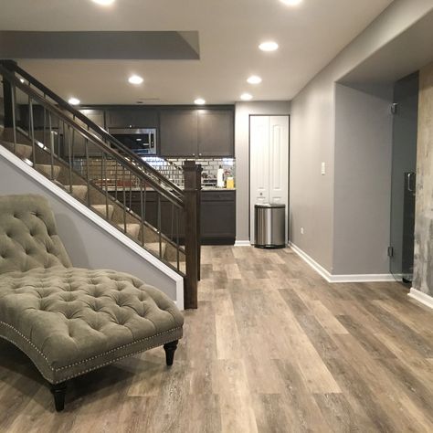 75 Basement with Gray Walls Ideas You'll Love - January, 2023 | Houzz Vinyl Flooring For Basement, Vinyl Flooring Basement, Floating Vinyl Flooring, Family Basement, Basement Flooring Waterproof, Concrete Basement Floors, Best Flooring For Basement, Waterproof Vinyl Plank Flooring, Laminate Hardwood Flooring