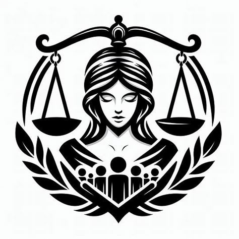 Black and white logo depicting justice and community - Image Creator from Microsoft Designer Lady Justice Logo, Humss Logo, Law Symbol Justice, Law Graphics, Lawyer Symbol, Lawyer Art Wallpaper, Law Symbol, Law Logo Justice, Law Logo Lawyer