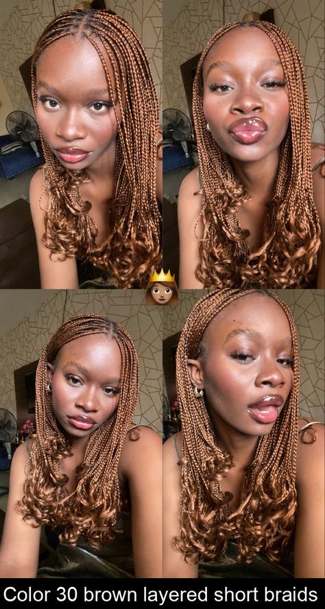 Color 30 brown layered short braids Braids Styling, Layered Short, Braids Ideas, Short Box Braids, Colored Braids, Types Of Braids, Black Weave, Protective Hairstyles Braids, Short Braids