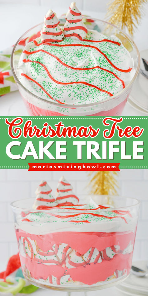 This Christmas Tree Cake Trifle is the perfect dessert for the holiday season. It’s a beautiful and delicious twist on the classic trifle, with layers of fluffy cake, creamy pudding, and festive decorations. Birthday Cake Trifle, Grinch Trifle Dessert, Dirt Cake Christmas, Little Debbie Christmas Tree Trifle Recipe, Christmas Tree Dirt Cake, Christmas Tree Truffle Cake, Christmas Angel Food Cake Ideas, Little Debbies Christmas Tree Desserts, Little Debbie Christmas Tree Cake Triffle