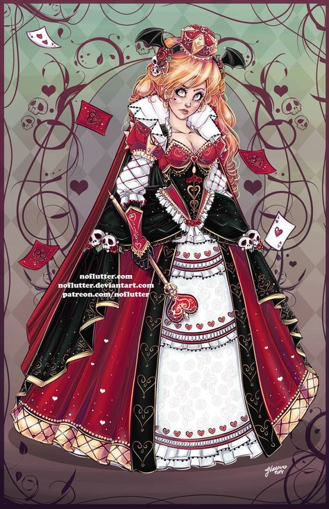 Queen of Hearts by NoFlutter on DeviantArt Witch Oc, Queen Of Hearts Alice, Lizzie Hearts, Disney Queens, Queen Of Hearts Costume, The Queen Of Hearts, Wonderland Costumes, Queen Outfit, Anime Head