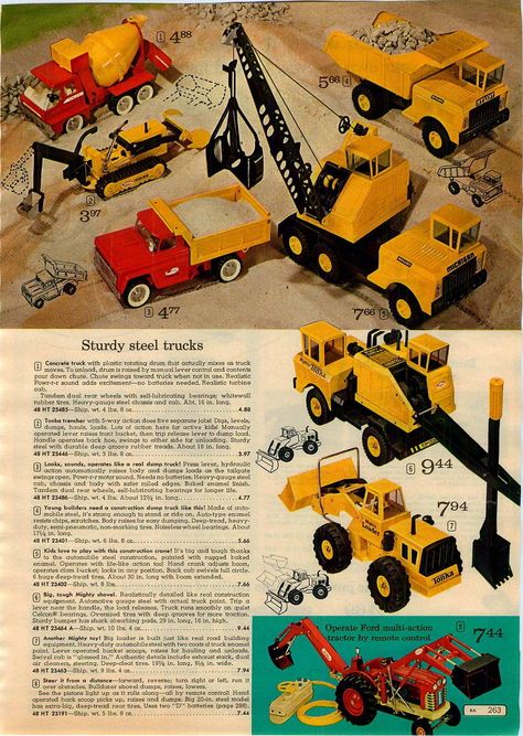 Vintage Toy Display, Tonka Trucks, 1960s Toys, Ford Tractor, Tonka Toys, Tonka Truck, Motorcycle Clothing, Ford Tractors, Nostalgic Toys