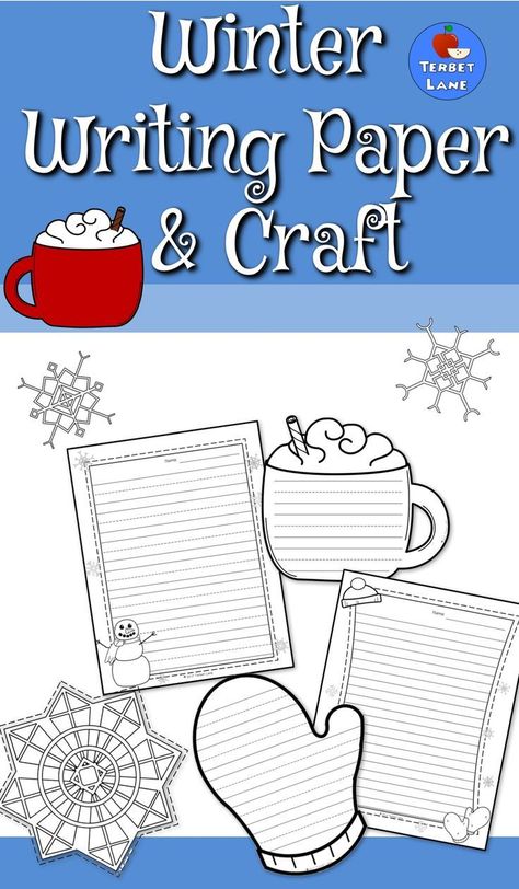 Winter themed creative writing paper and craft is a fun way to combine art and drawing with creative writing.   Includes  3 color and write simple, low prep writing crafts 3 different pull page writing sheets Each lined page is available in three options for lines; primary lines, wide rule, and narrow rule. #Winter #Craft #printable #snowflake #mitten #snowman Snowman Writing, Art And Drawing, Writing Sheets, Winter Writing, Spelling Lists, Writing Crafts, Winter Crafts For Kids, Reading Resources, Writing Resources