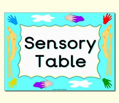 Sensory Table sign for the classroom. Colourful Classroom, Table Labels, Classroom Charts, Teaching Resources Primary, Center Signs, Classroom Organisation, Classroom Signs, Crafts For Children, Education Information