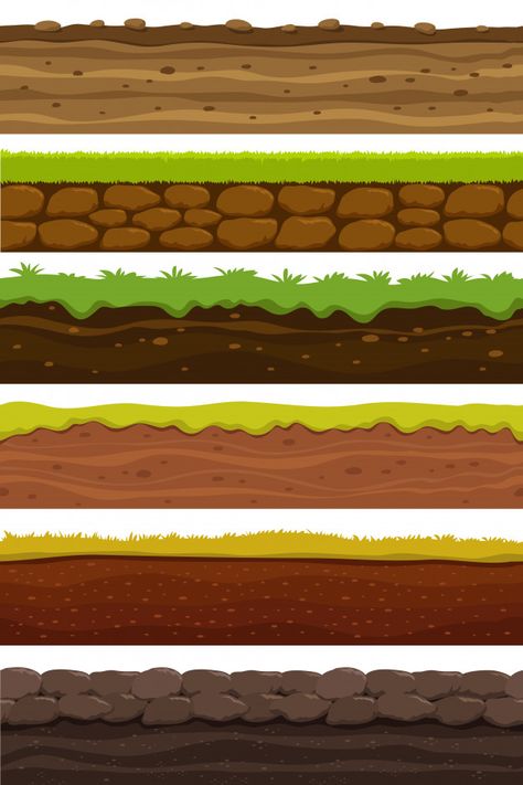 Cartoon seamless grounds. wide landscape ground. land and soil for ui game collection | Premium Vector Wide Landscape, Earth Texture, Game Background Art, 심플한 그림, Game Textures, Geometric Origami, Game 2d, Ui Game, Under The Ocean