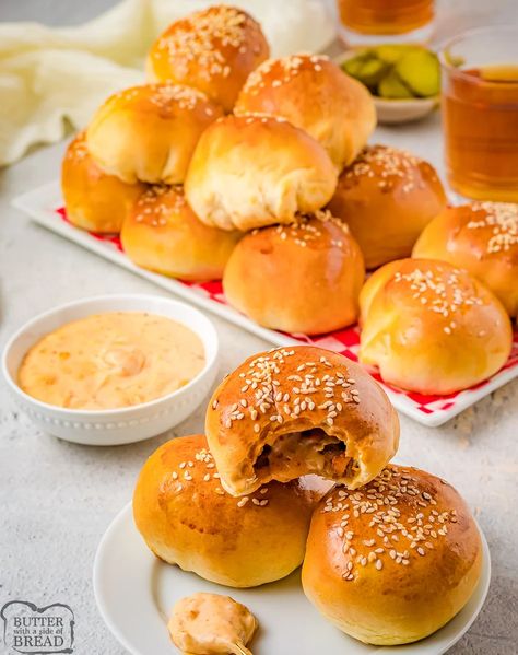 CHEESEBURGER ROLLS - Butter with a Side of Bread Cheeseburger Dough Balls, Cheeseburger Buns Recipe, Meat Buns Recipe Ground Beef, Stuffed Rhodes Rolls Recipes, Meat Stuffed Bread Rolls, Bierocks Recipe Easy Rhodes Rolls, Cheeseburger Bombshell, Cheeseburger Roll Up, Cheeseburger Crescent Rolls