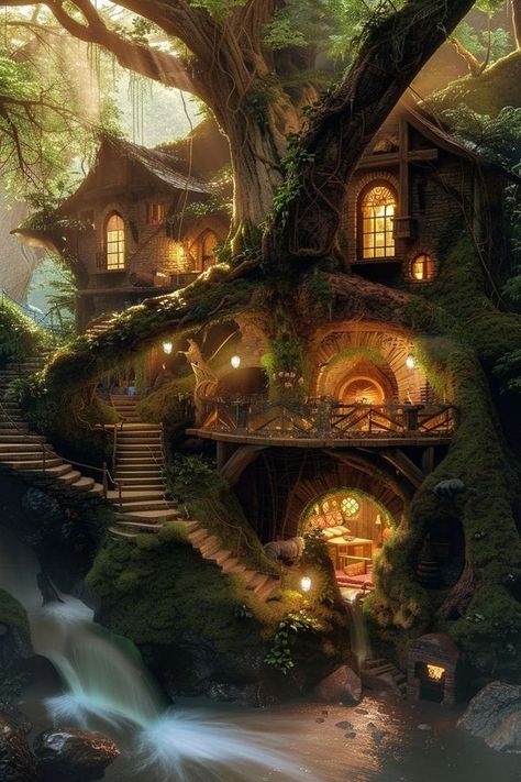 Forest House Ideas, Forest Houses, Fantasy Houses, Home In The Woods, Magical House, Fairytale House, Jungle House, Witch Cottage, Cool Tree Houses