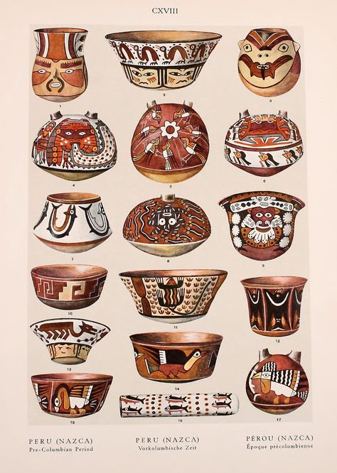 Antique Vessels, Peruvian Art, American Indian Pottery, Painted Ceramics, Indian Pottery, Native American Pottery, Lithograph Print, Antique Paint, Indigenous Art