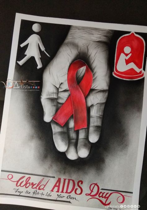 #WORLDAIDSDDAY 🏆Winner prize in poster making competition. _______________________ Art by me- @vb_artist Medium- Dark Brown Charcoal & Watercolor _______________________  World AIDS Day is one of the eight official global public health campaigns marked by the World Health Organization (WHO) designated on 1 December every year since 1988 is an international day dedicated to raising awareness of the AIDS _______________________ #HIV #AIDS #World #global #public #health #campaigns #organization #w Aids Day Poster, Poster Making Competition, Aids Poster, Charcoal Watercolor, Poster Competition, Illusion Drawings, Drawing Competition, 1 December, Aids Day