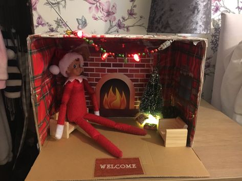 DIY elf on the shelf house Elf House Diy On The Shelf, Diy Elf On The Shelf House, Elf On A Shelf House, Elf On Shelf House, Diy Elf House, Elf On The Shelf Furniture Diy, Elf On The Shelf House Diy, Elf On The Shelf Popsicle Stick House, Diy Elf On The Shelf Props