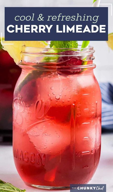 This refreshing non-alcoholic Tart Cherry Limeade is made with simple ingredients, makes a large batch, and the recipe has plenty of options for substitutions! #drink #summer #cherry #limeade Cherry Juice Recipe, Batch Margarita Recipe, Large Batch Margarita Recipe, Drink Refreshers, Cherry Limeade Recipe, Limeade Drinks, Vodka Sunrise, Cherry Drink, Limeade Recipe