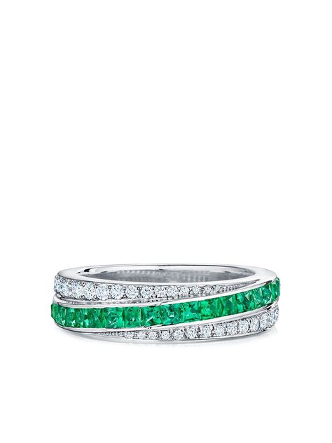 18kt white gold 18kt white gold Splendor diamond and emerald stripe partway band from KWIAT featuring pavé setting and emerald. This piece comes with a certificate of authenticity.. Buying An Engagement Ring, Eternity Band Ring, Circle Ring, Wedding Rings Unique, White Gold Band, Shop Engagement Rings, Fine Rings, Engraved Rings, Diamond Wedding Rings