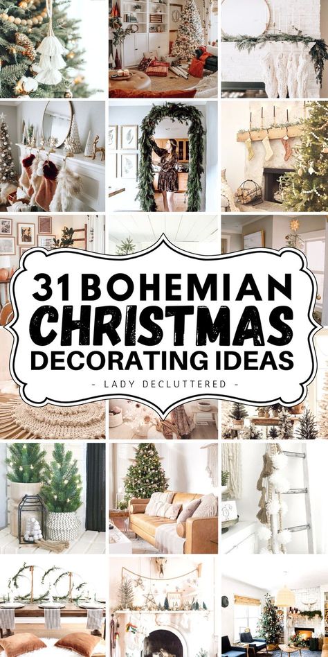 Bohemian Christmas Decor, Lady Decluttered, Boho Christmas Tree, Christmas Decor Trends, Boho Christmas Decor, Apartment Christmas, Bohemian Christmas, Cozy Christmas Decor, Christmas Decorating Ideas