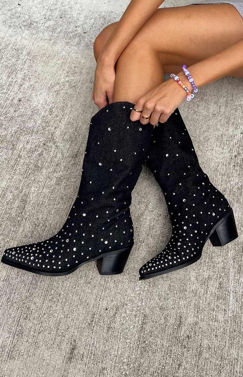 Denim Cowboy Boots, Denim Cowboy, Prom Midi Dress, 60's Dress, Summer Playsuit, Crochet Sandals, Studded Boots, Autumn Style, Strapless Tops