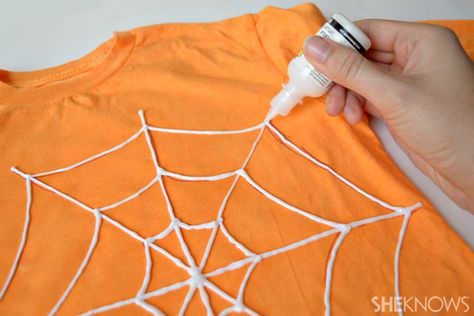 Hallowen T-shirt - Add puffy paint Diy Halloween T-shirts, Diy Halloween Shirts For Kids Paint, Diy Halloween Tshirt Ideas, Diy Blood Splatter Shirt, Diy Halloween Shirts For Women, Diy Halloween Shirts For Kids, Halloween T-shirt, Halloween Tshirt Diy, Puffy Paint Shirts