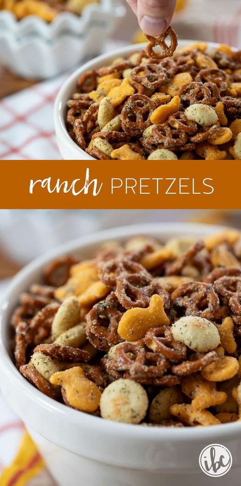 Satisfy those cravings with a snack mix that's just the right blend of savory and zesty. You're going to love this easy and flavorful Ranch Pretzel Snack Mix #pretzels #crackers #ranch #snackmix #snack #recipe Cheetos Snack Mix Recipe, Orville Redenbacher Oil Snack Recipe, Zesty Snack Mix Recipes, Fall Snack Mixes Savory, Ranch Mix Snacks, Pretzels With Ranch Seasoning, Seasoned Snack Mix Recipe, Orville Redenbacher Snack Recipe, Ranch Pretzel Recipes