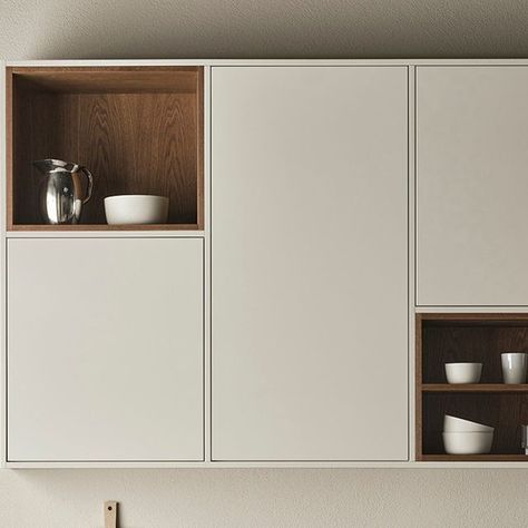 Nordiska Kök | Nordic kitchen on Instagram: "A minimalist kitchen featuring a soft grey color palette complemented by Norrvange limestone and open shelves in dark oak. ⁠ ⁠ Like all our kitchens, it's locally produced in our carpentry studio just outside Gothenburg, Sweden.⁠ ⁠ Get inspired by this and many more modern kitchens on our blog, The Kitchen Journal. Link in bio.⁠" Wooden Kitchen Island, Nordic Design Kitchen, Grey Kitchen Designs, Latest Kitchen Designs, Building A Kitchen, Loft Kitchen, Nordic Kitchen, Grey Color Palette, Low Cabinet