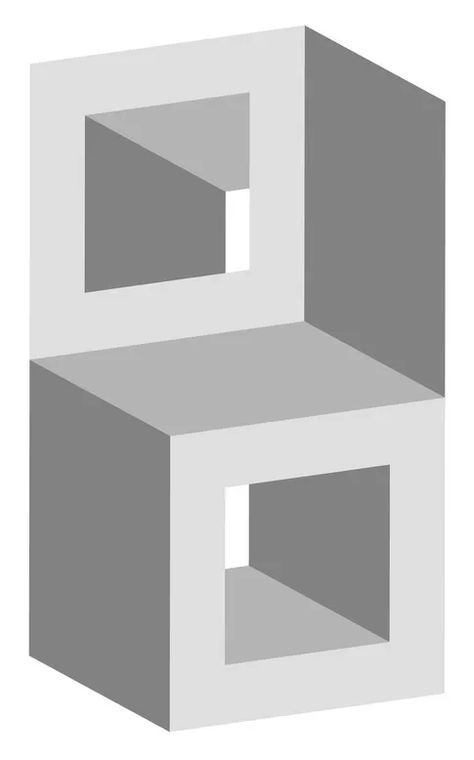 Impossible Stacked Cubes Optical Illusion Illusions Videos, Impossible Objects, Optical Illusions Drawings, Escher Art, Impossible Shapes, Optical Illusion Drawing, Illusion Drawings, Visual Illusion, Art Optical