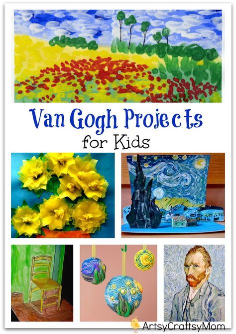 Van Gogh Projects for Kids - 10 Inspiring Ideas to try with your kids, celebrating 'Inspire your Heart with Art Day' starry night, sunflowers, art & craft. Van Gogh For Kids, Sunflowers Art, Preschool Art Projects, Frida Art, Edouard Vuillard, Arte Van Gogh, Willem De Kooning, Easy Art Projects, Elementary Art Projects