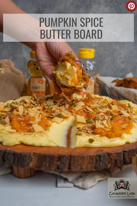 Pumpkin Spice Butter Board, Pumpkin Butter Board, Halloween Butter Board, Charcuterie Butter Board Ideas, Fall Butter Board, Butter Charcuterie Board Ideas, Butter Candle Appetizer, Butter Board Recipe, Butter Boards