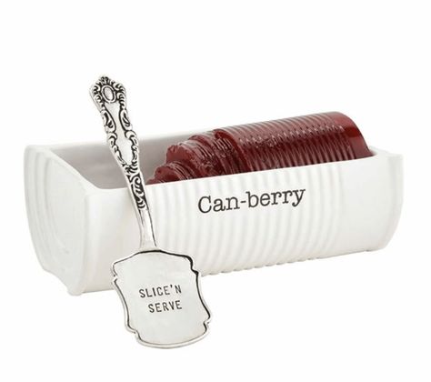 2-piece set. Ceramic can textured dish features Can-berry sentiment. Arrives with silverplate spatula. dish 3 1/4" x 7" | server 6" Thanksgiving Dining, Serveware Entertaining, Holiday Table Settings, Cranberry Color, Spatula Set, Cranberry Sauce, Dish Sets, Mud Pie, Ceramic Dishes