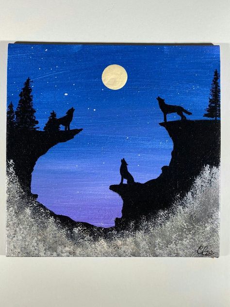 Dish Painting, Moutain Tattoos, Shadow Painting, Canvas Gallery Wall, Wolf Animal, Wolf Painting, Trippy Painting, Silhouette Painting, Hippie Painting