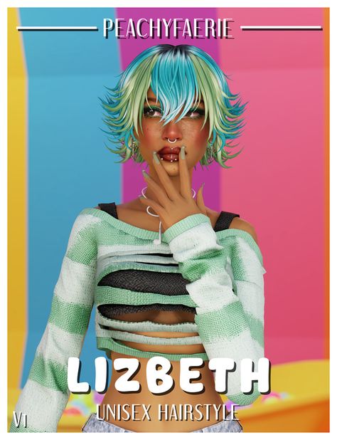 ✧ LIZBETH HAIR : BY PEACHYFAERIE ✧ | Patreon Sims 4 Patreon, Hair Streaks, Hair Creations, Cocoppa Play, Dirty Blonde, Sims 4 Cc Finds, Roots Hair, Rainbow Hair, Sims Mods