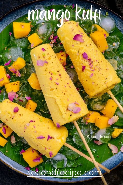 Mango kulfi is an easy dessert recipe which everyone loves. Delicious and creamy, perfect for sunny afternoons. Mango Kulfi Recipe, Kulfi Ice Cream, Mango Ice Cream Recipe, Mango Kulfi, Recipe Mango, Kulfi Recipe, Mango Pulp, Milk Products, Easy Dessert Recipe