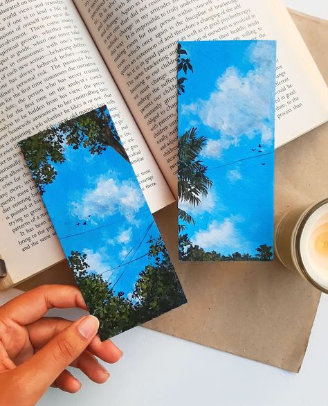 Watercolour Book Marks, Bookmarks Diy, Sky Art Painting, Landscape Painting Tutorial, Bookmark Ideas, Oil Pastels Painting, Creative Bookmarks, Easy Canvas Art, Diy Watercolor Painting