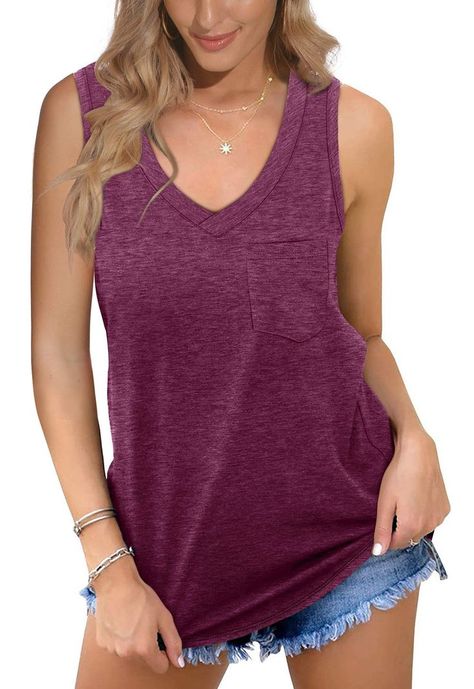 V Neck Tank Tops for Women Side Split Sleeveless Shirts Loose Fit Leopard Satin Dress, Summer Tee Shirts, Solid Tank Tops, Casual Shirt Women, Best Tank Tops, Corsets And Bustiers, V Neck Tank Top, Sleeveless Pullover, Basic Shirts