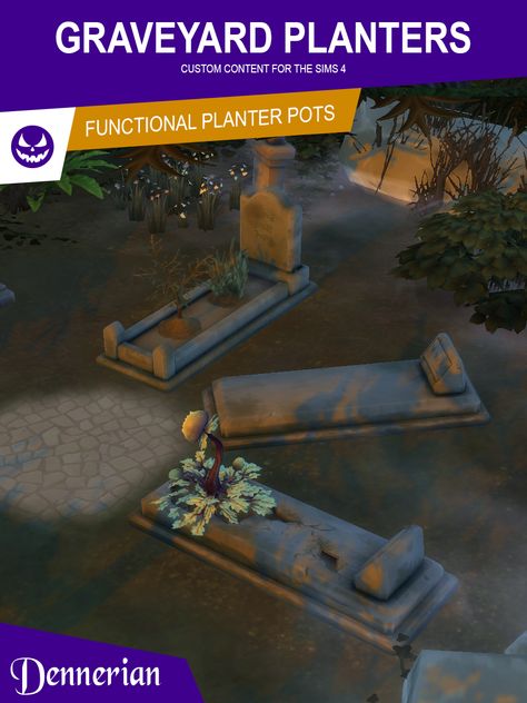 Sims 4 CC - Graveyard Planters — DennerianCC Sims 4 Cemetery Cc, Sims 4 Southern Gothic, Sims 4 Graveyard Cc, Sims 4 Coffin Cc, Ts4 Occult Cc, Sims 4 Spooky Cc, Sims 4 Cemetery, Sims 4 Graveyard, Sims 4 Cc Garden