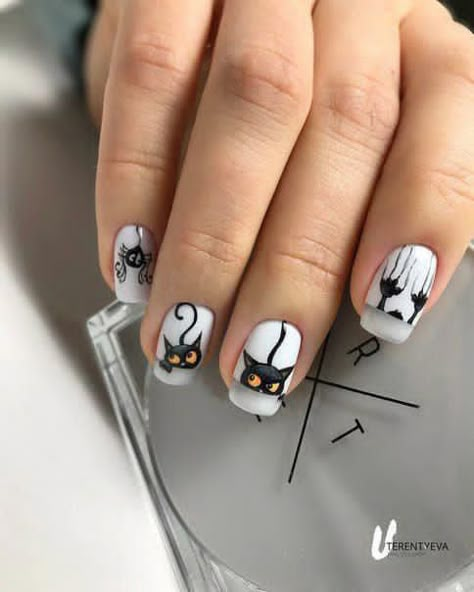 Draw Nails, Cat Nail Designs, Cat Nail Art, Unghie Nail Art, Cat Nail, Animal Nail Art, Magic Nails, Hacks Beauty, Happy Nails